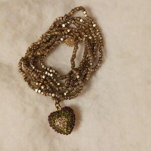 Jessica Simpson Y2K GREEN Pave HEART BEADED Multi-Strand Bracelet Sparkle CUTE